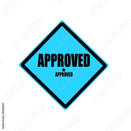 approved black stamp text on blue background