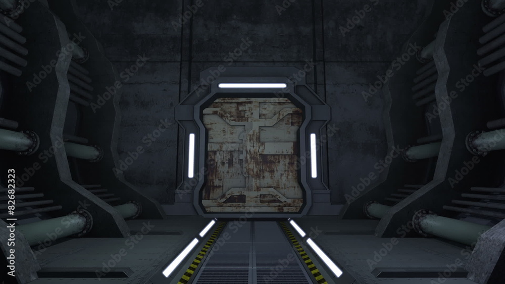 Corridor. Doors with green screen and alpha matte