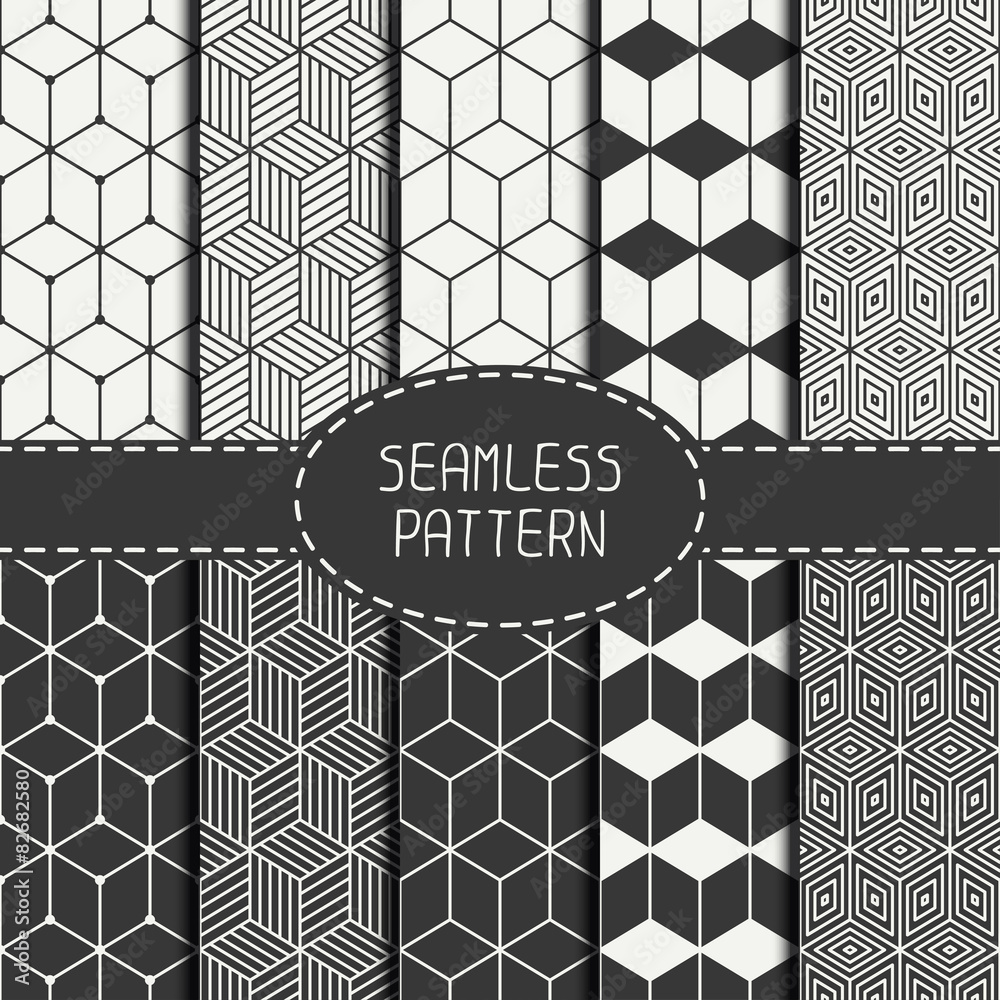 Set of geometric abstract seamless cube pattern with rhombuses