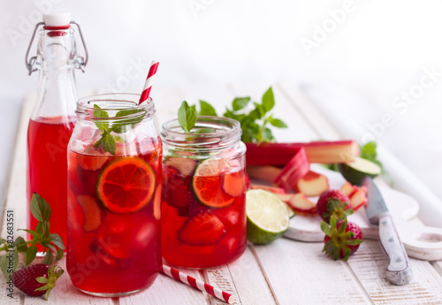 strawberry,lime and rhubarb lemonade