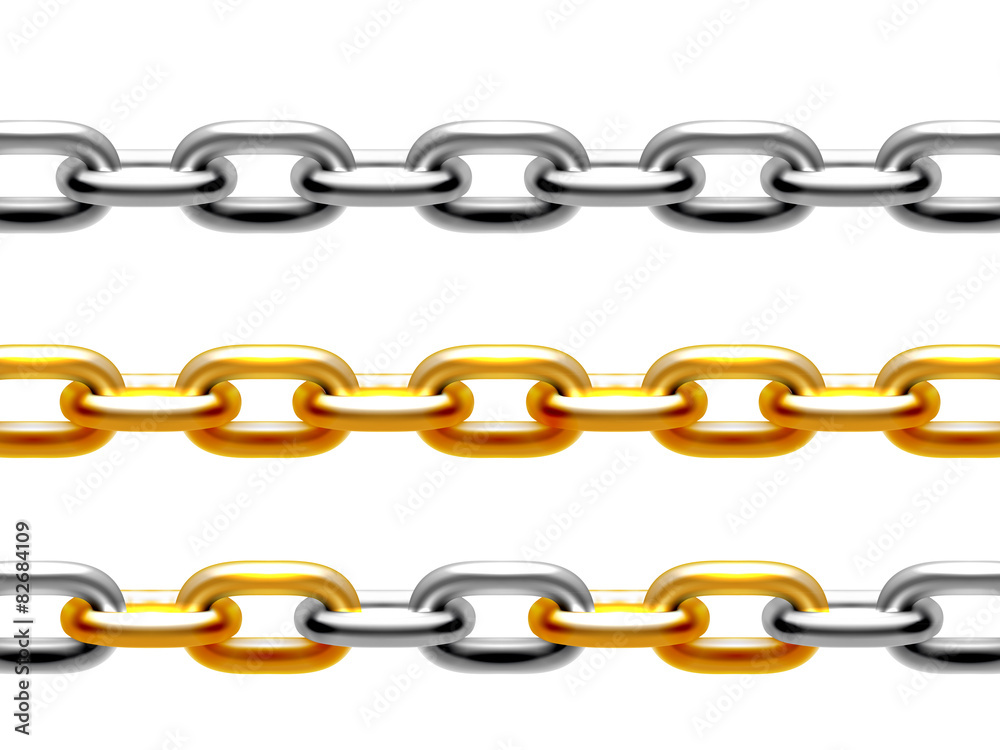 Set of gold and silver chains. Set of gold and silver chains.