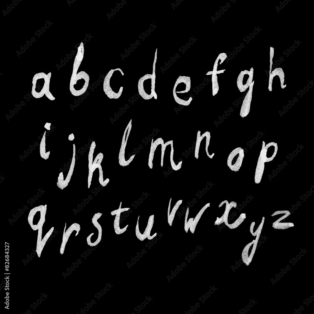 White paint hand-drawn alphabet on blackboard White paint hand-drawn alphabet on blackboard
