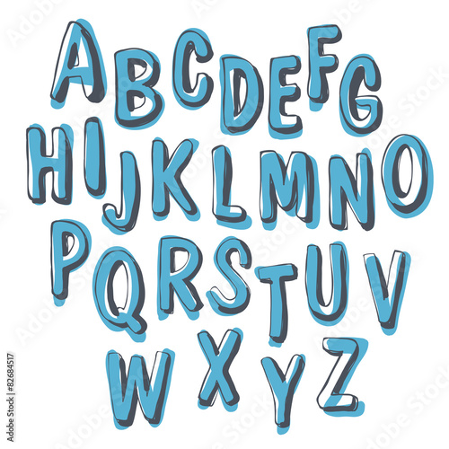 Blue Doodles Shadowed Alphabet