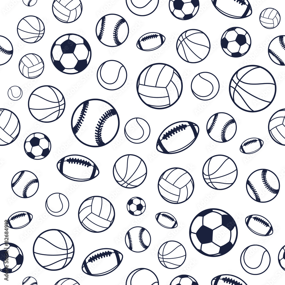 Sports Balls Black and White Seamless Background, Pattern