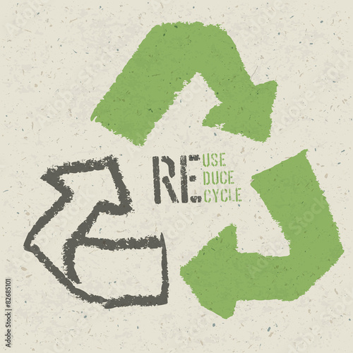Reuse conceptual symbol and "Reuse, Reduce, Recycle" text on Rec