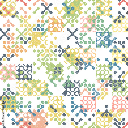 Colorful abstract textured shapes aged seamless background