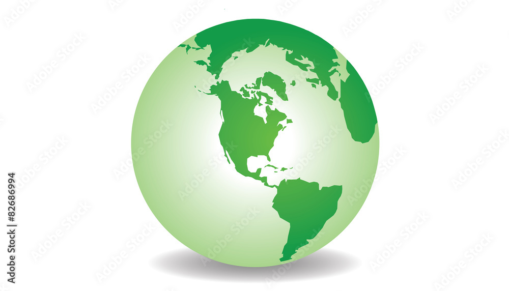 Globo terrestre vettoriale, 3D, su bianco, verde vivace