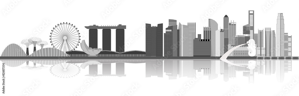 Naklejka premium Ilustracja panoramę miasta Singapur