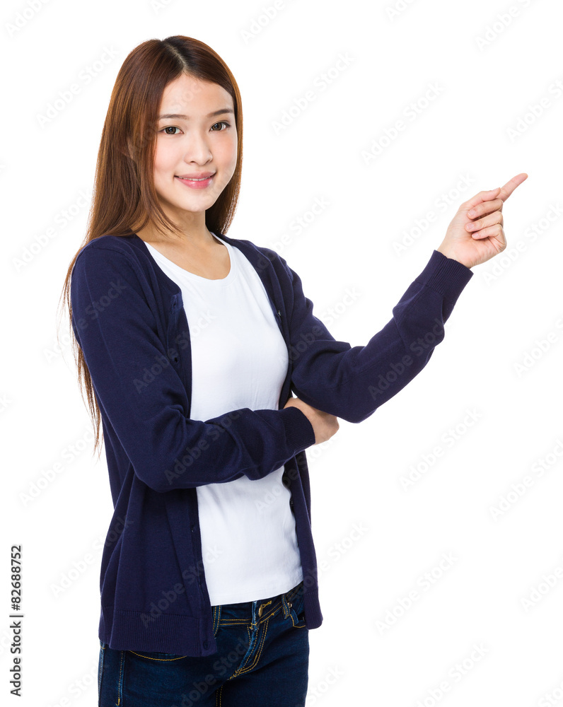 Asian woman with finger pointing up Asian woman with finger pointing up