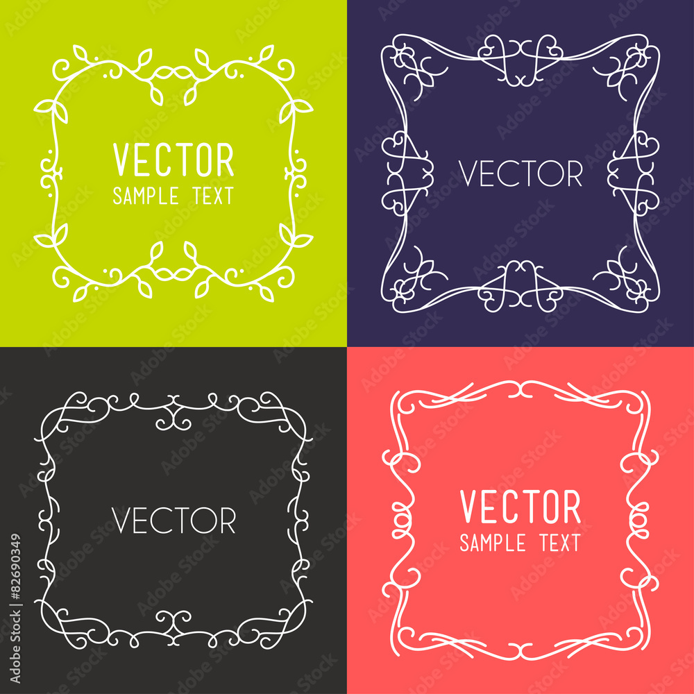Vector Floral Frame. Mono Line Style Design Template Vector Floral Frame. Mono Line Style Design Template