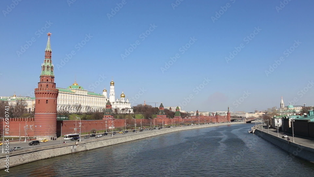 cars driving on Kremlin embankment cars driving on Kremlin embankment