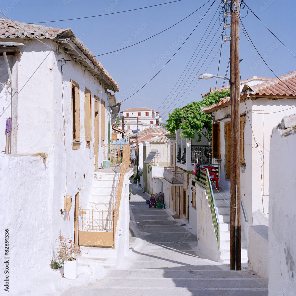 Fototapeta premium Street view in Koroni / Greece back in 1998