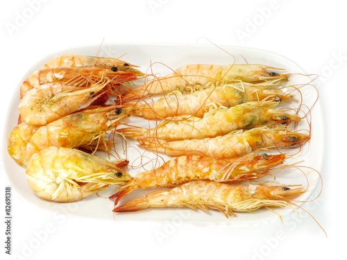 Baked butter shrimp on white background © noppharat