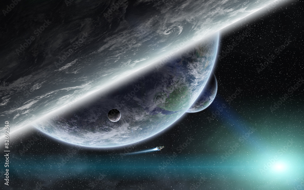 Obraz premium Sunrise over planets in space