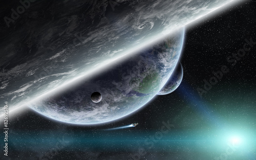 Fototapeta Naklejka Na Ścianę i Meble -  Sunrise over planets in space