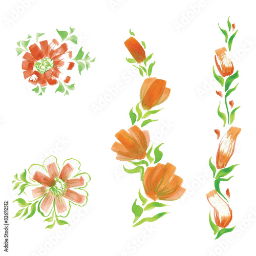 watercolor beautiful flowers with leaves
