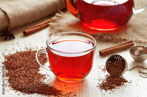 Healthy traditional herbal rooibos beverage tea with spices on