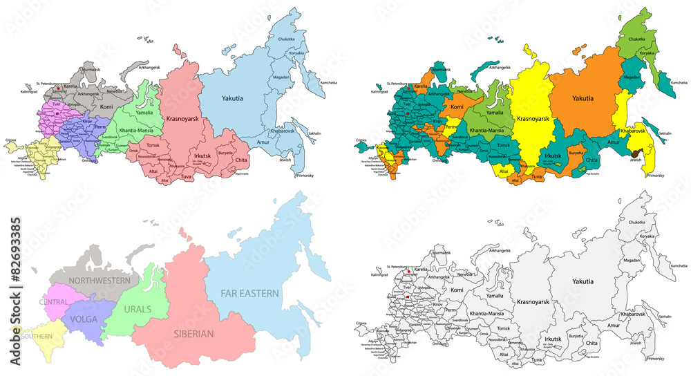 Political and regional map of Russia