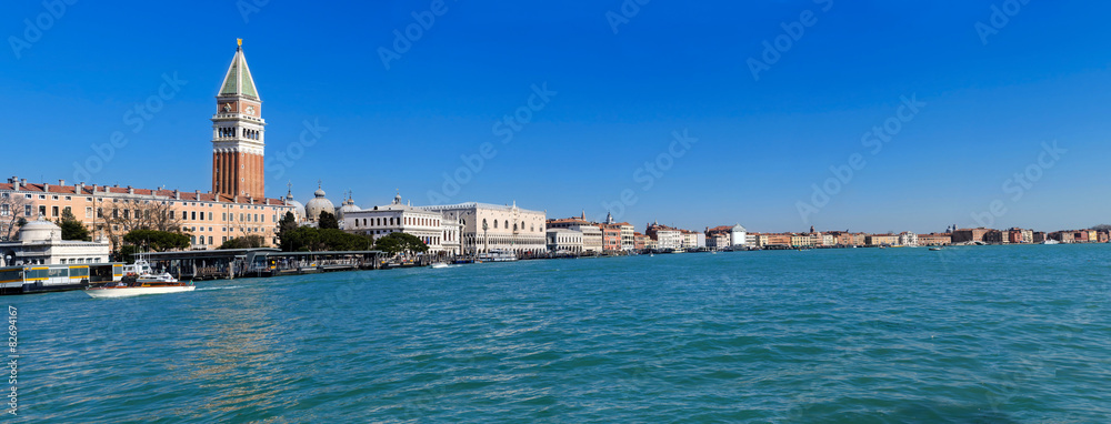 Venice lagoon with Doge's palace and Campanile on Piazza di San