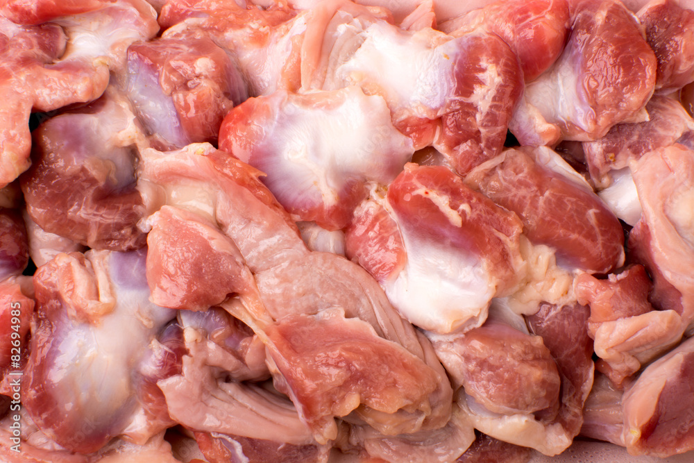 Raw frozen chicken gizzard texture structure