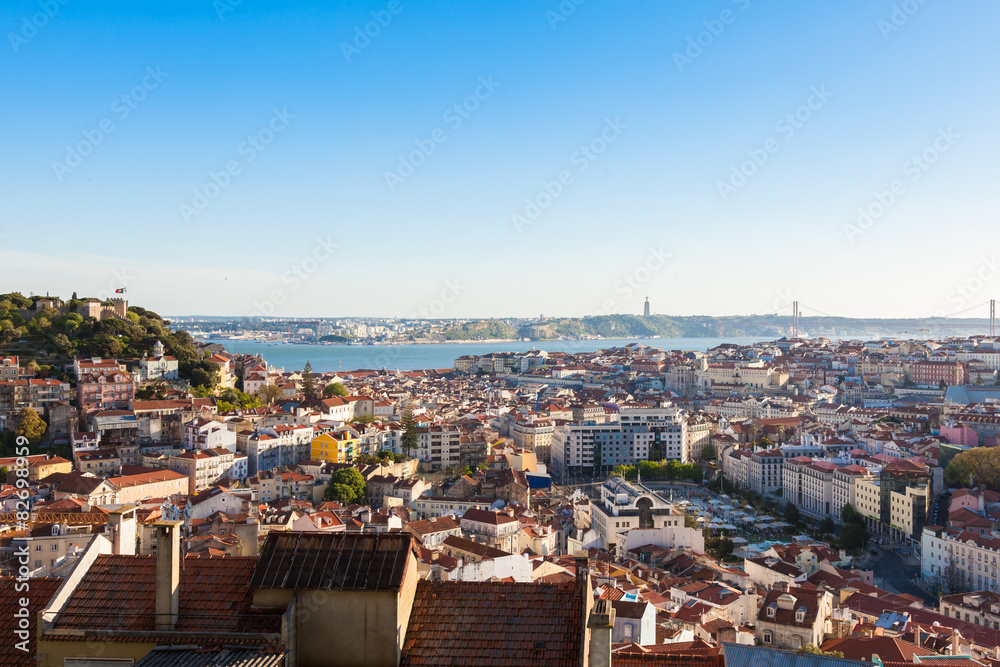 Aerial view of Lisbon rooftop from Senhora do Monte viewpoint (M