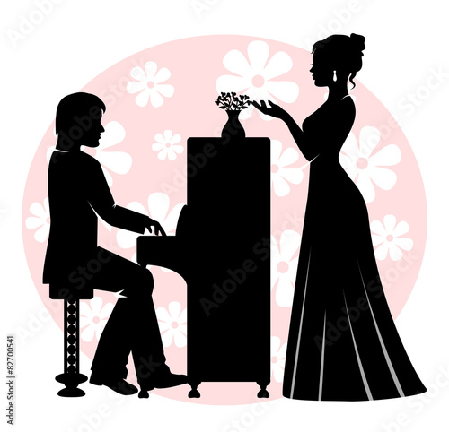 man playing the piano, and the woman  singing