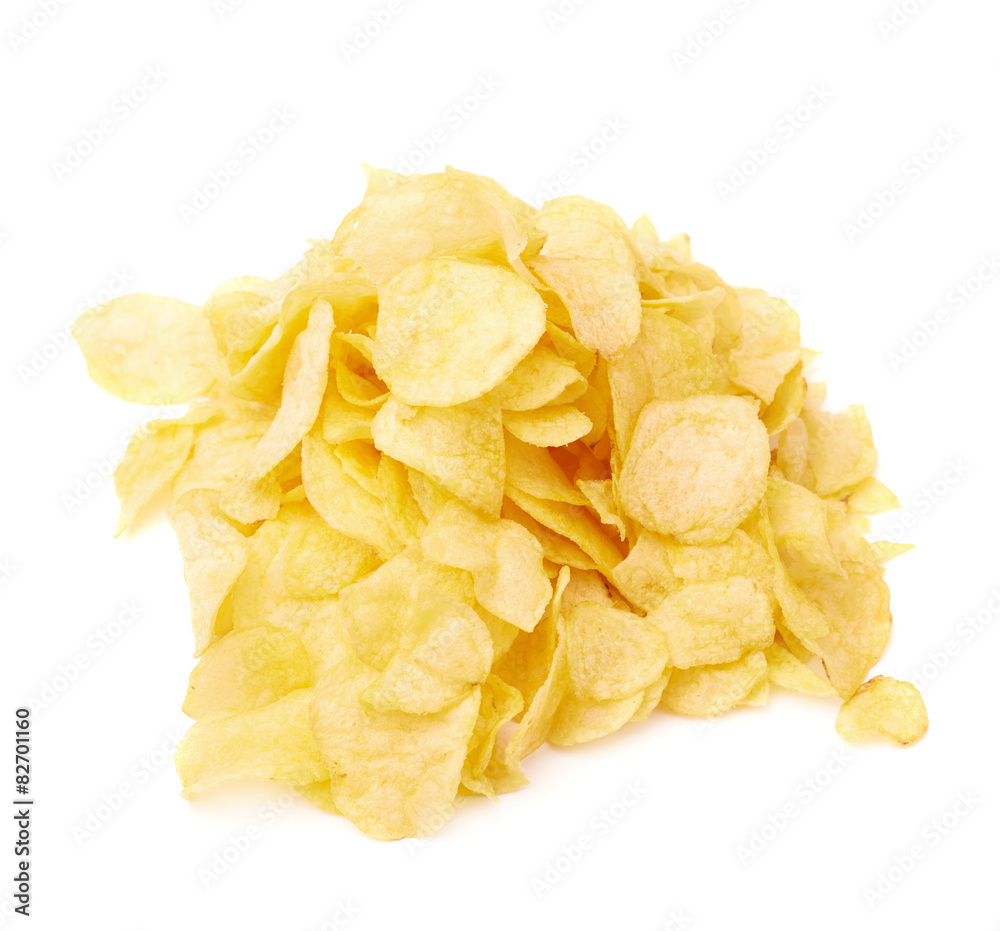 Pile of multiple potato chips isolated