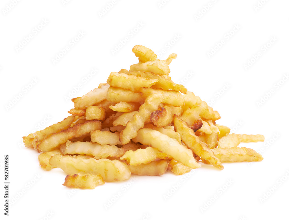 Pile of multiple wavy french fries isolated Pile of multiple wavy french fries isolated