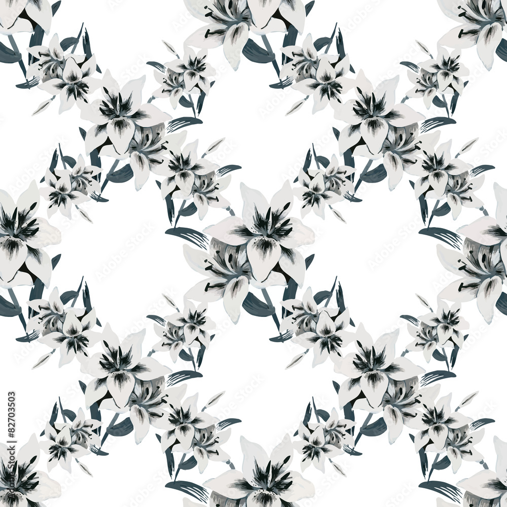 Seamless background of watercolor flowers. Lilies flowers Seamless background of watercolor flowers. Lilies flowers