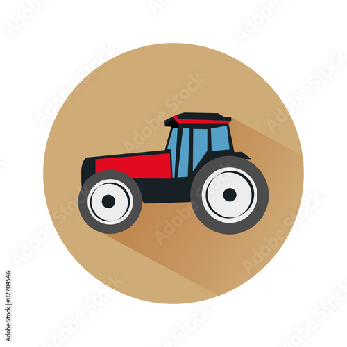 Vector flat icon of tractor on the soil background with shadow