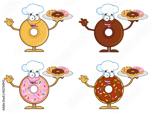 Four Cute Donuts Cartoon Character 9. Collection Set 