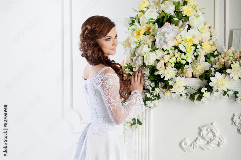 Portrait of beautiful bride. Wedding dress. Decoration Portrait of beautiful bride. Wedding dress. Decoration