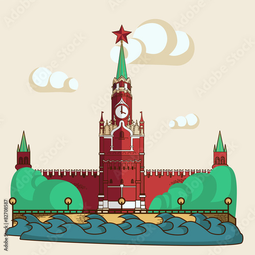 Vintage Moscow Kremlin in vector. Symbols of Russia.