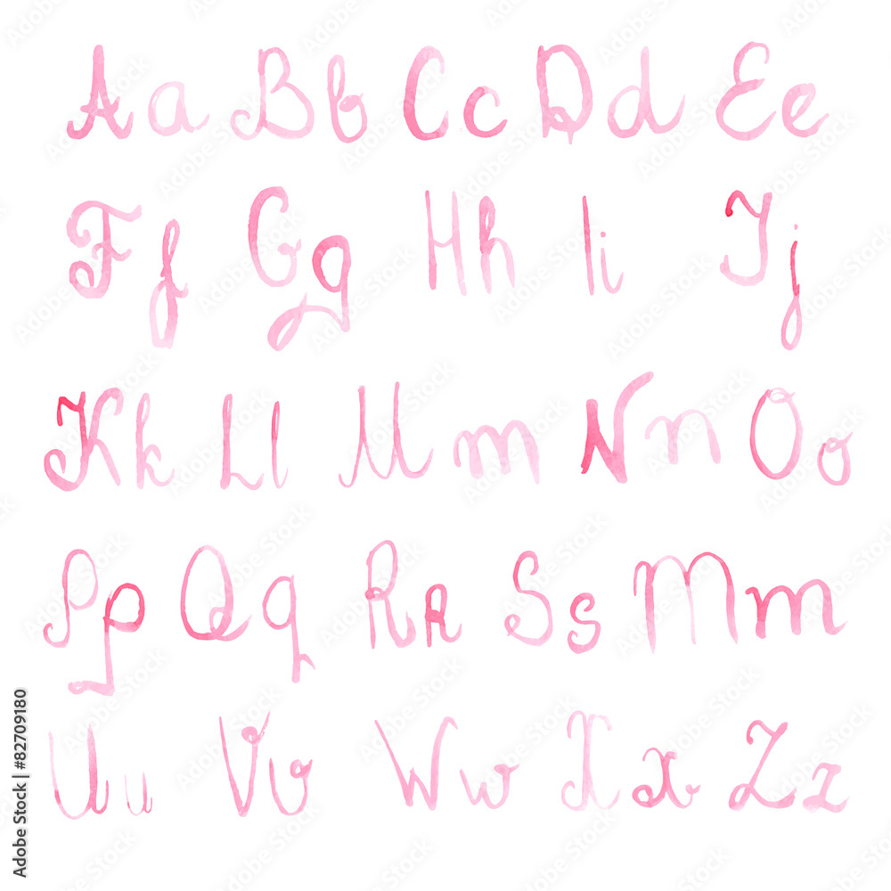 watercolor handwritten alphabet, vector illustration