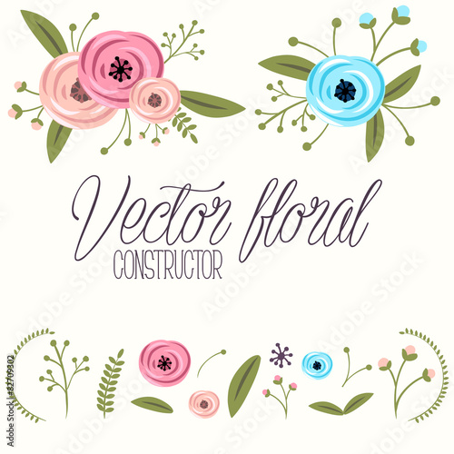 Vector floral constructor set with roses