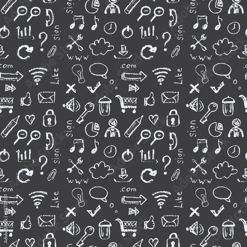 Seamless pattern  Web icons painted on a black background