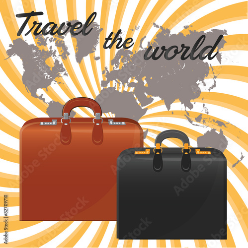 Suitcases. Against the background of the world map.