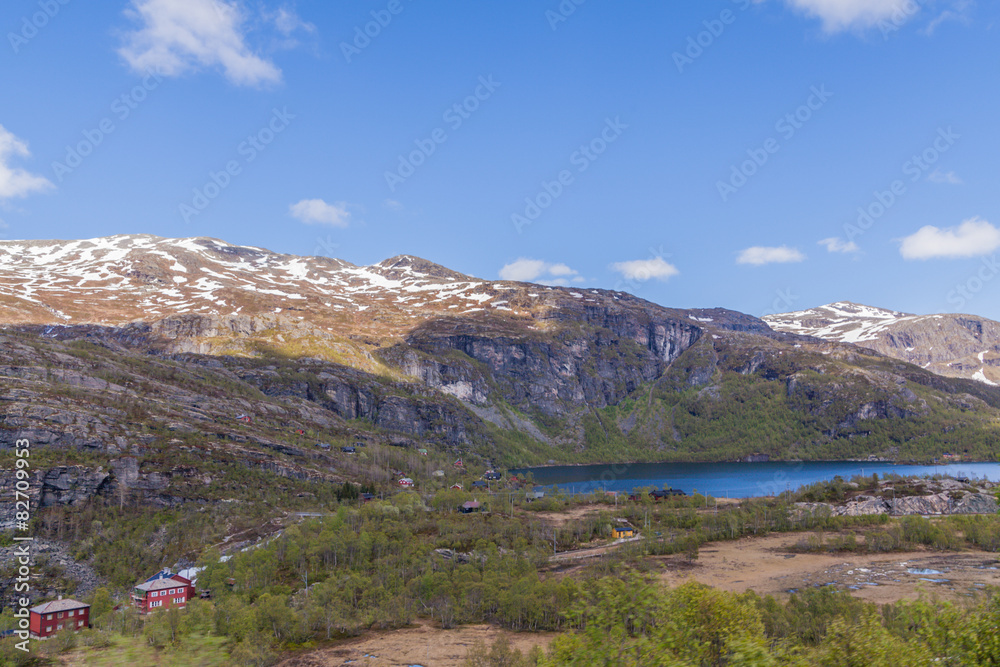 Small village in the mountains of the fjord, Norway
