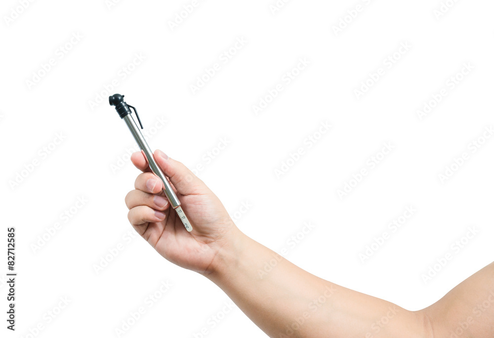 Isolated hand holding a tire pressure gauge Isolated hand holding a tire pressure gauge