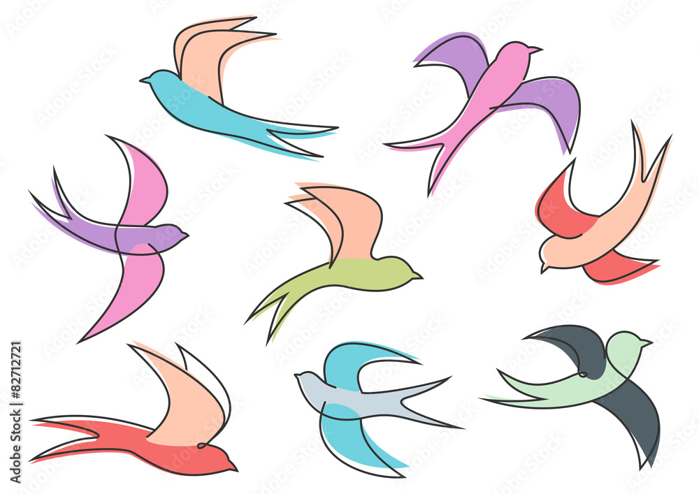 Fototapeta premium Graceful colorful flying swallow birds
