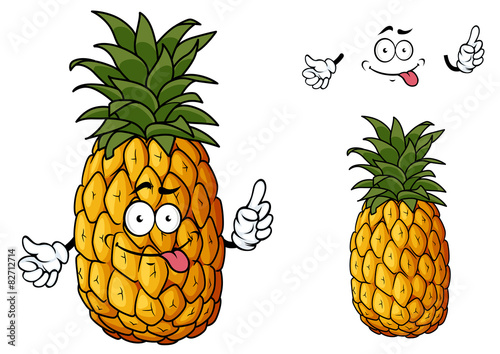 Happy cartoon pineapple fruit waving a hand