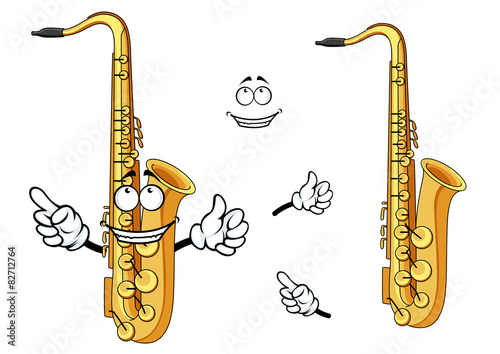 Happy cartoon saxophone instrument character