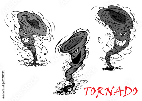 Nasty grey cartoon tornado, hurricane and thunderstorm