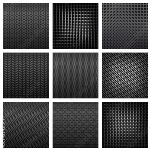 Assorted gray carbon, fiber and metallic textured pattern © Vector Tradition