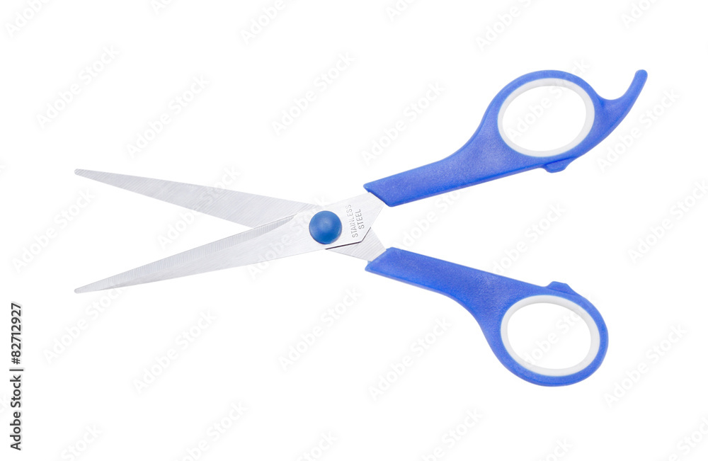 Blue scissors isolated on a white background