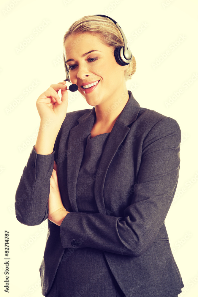 Call center woman talking to customer Call center woman talking to customer