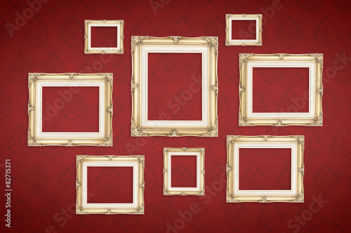 Vintage photo frames with Thai pattern at red background,Templat