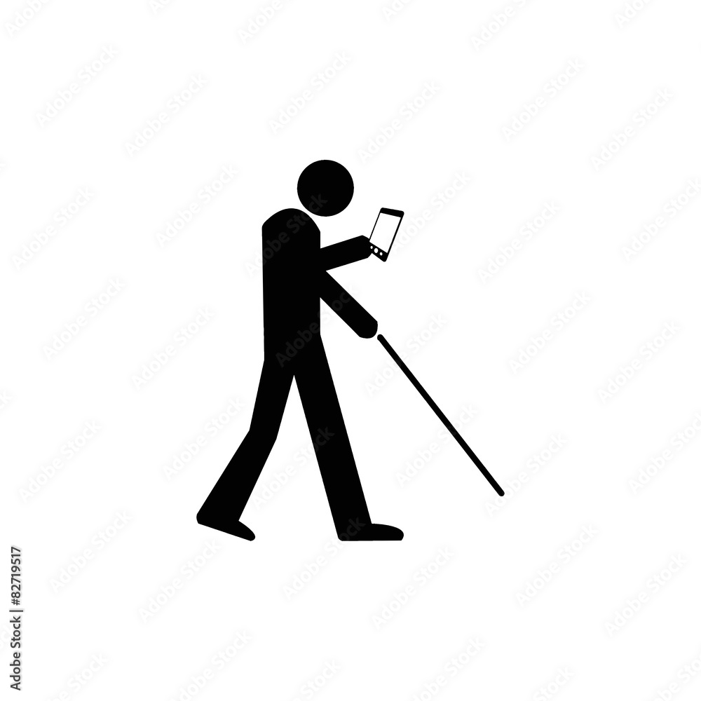 Man using smartphone or tablet mixed with blind sign Man using smartphone or tablet mixed with blind sign