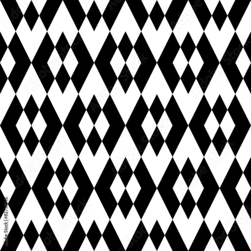 Black and white geometric seamless pattern with diamond.