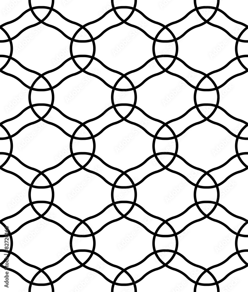 Fototapeta premium Black and white geometric seamless pattern with wavy line.